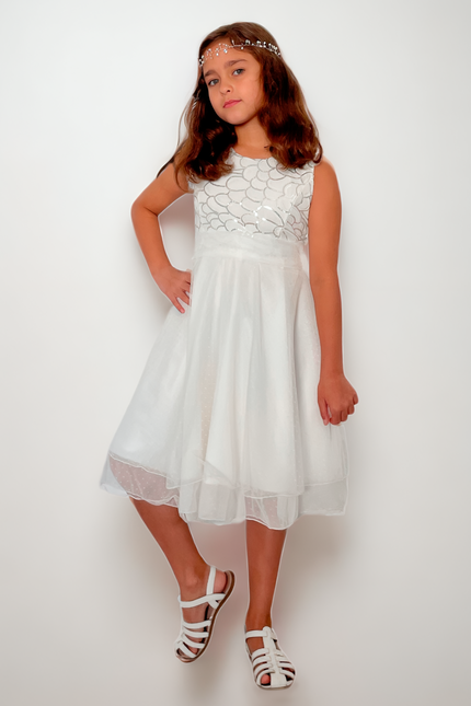 Vestido Niña Sara Kay Blanco plata