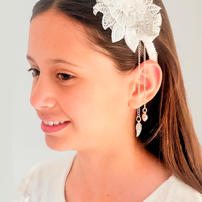 Cintillo de Flores y charms para Niña plata tiras