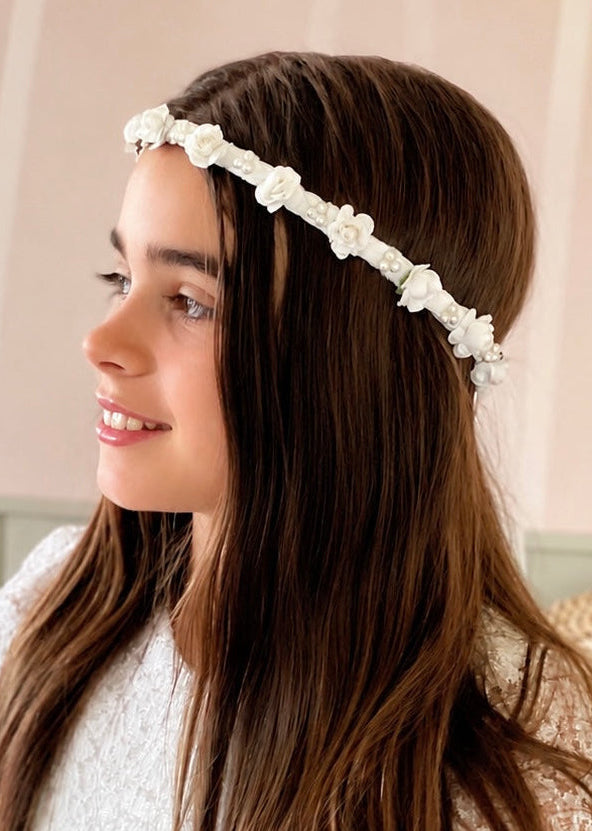 Coronita de Primera Comunión flor y perla Blanca