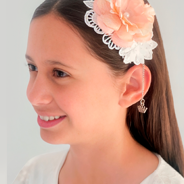 Cintillo de Flores y charms para Niña (Flor rosa grande)