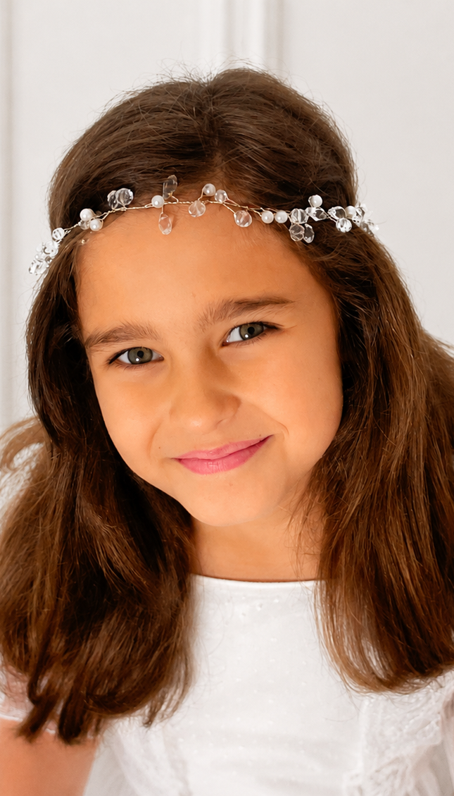 Tiara cristal y perla para Niña Trasparente