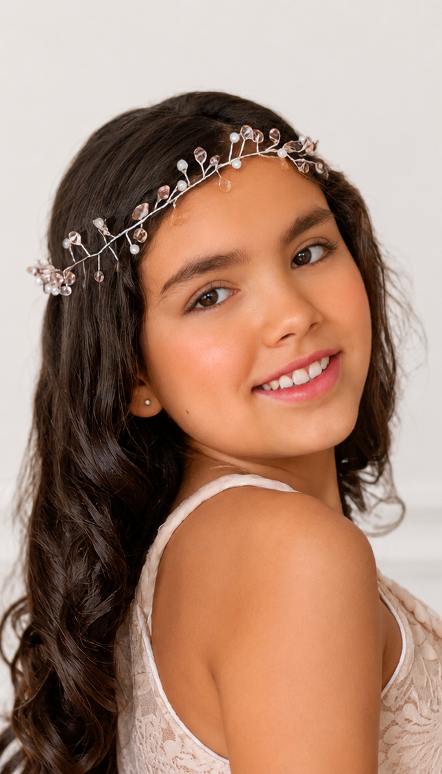 Tiara cristal y perla para Niña Rosa