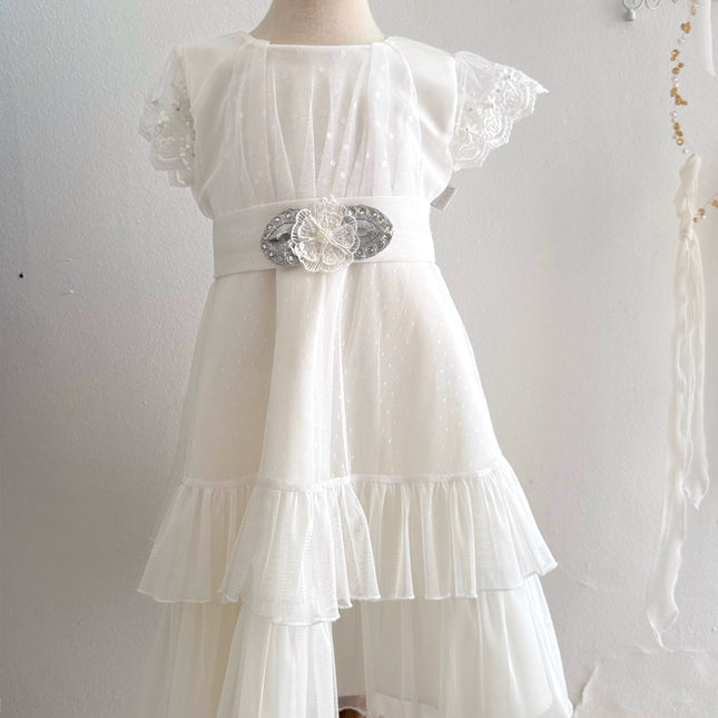 Vestido Niña Simona Blanco Plata Baby doble