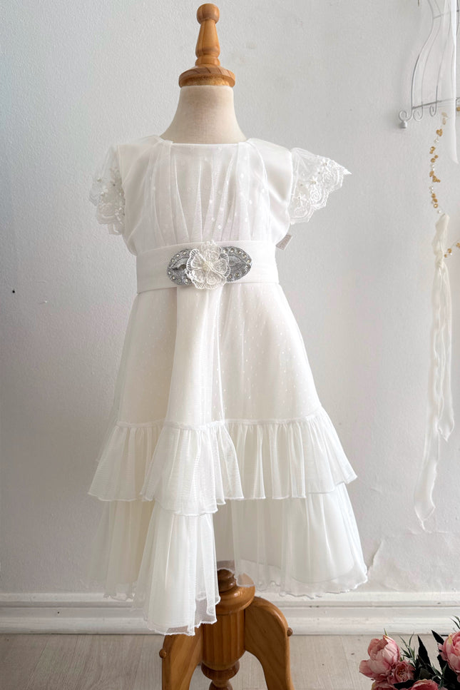 Vestido Niña Simona Blanco Plata Baby doble