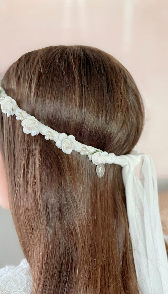 Coronita de Primera Comunión flor y perla Blanca
