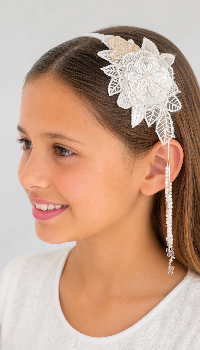Cintillo de Flores y charms para Niña (Toque Dorado)