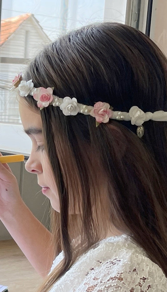 Coronita de Primera Comunión flor y perla Rosa